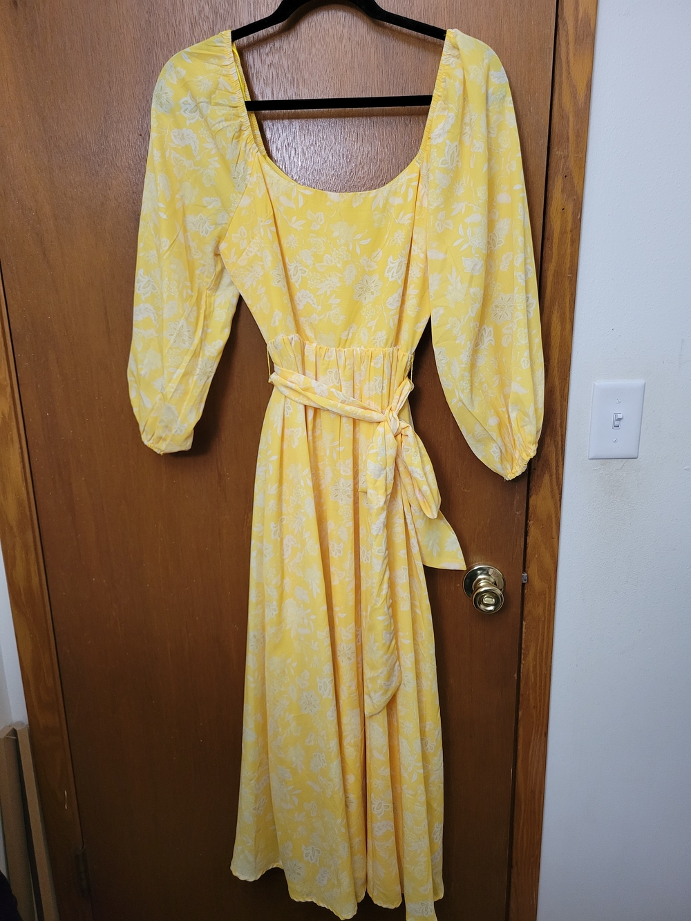 Aura Yellow Floral Tie-Belt Maxi Dress